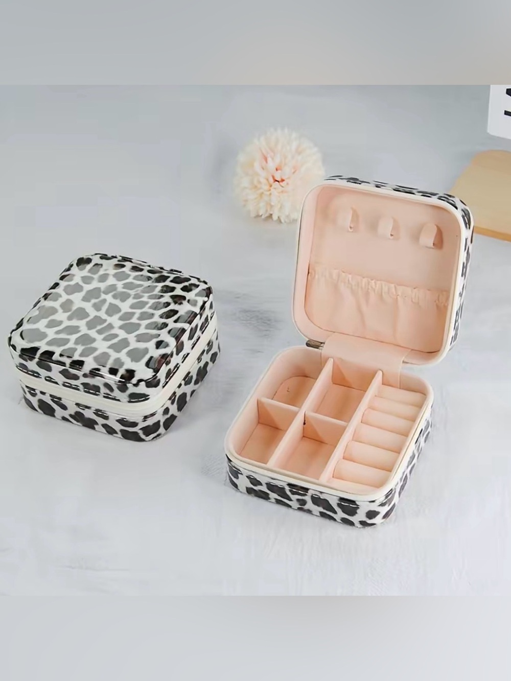 Leopard Cheetah Print Jewelry Box Organizer Storage Case Light Gray